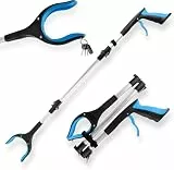 LINKINNO Faltbare Greifzange mit Magnet, Aluminium Müllzange Ergonomischer Greifer mit starkem Griff, Extra Langer Greifarm und 360° Drehkopf für Senioren(91cm, Blau) ([2 Stück])