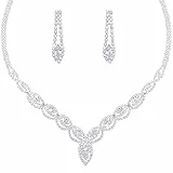 Yolev Hochzeits Brautschmuck Set Silber Strass Halsketten Ohrringe Set Abschlussball Hochzeitsschmuck Braut Party Schmuck Hochzeit Set für Damen und Mädchen