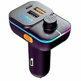 PRMHOOT FM Transmitter Auto Bluetooth 5.3, Type-C & USB A Simultanladung Bluetooth Adapter Auto, Hi-Fi Stereo Car Radio Zigarettenanzünder, Freisprecheinrichtung & LED-Licht & U-Disk