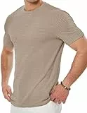 JMIERR T-Shirts für Herren Rundhalsausschnitt Textured Kurzarm Shirt Loose Fit Sommer T Shirt,Beige,M