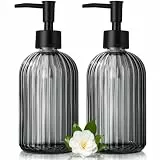 GMISUN Seifenspender, 425ml Schwarz Seifenspender Glas, 2 Stück Soap Dispenser Mit Pumpe, Modern Gestreifter Spülmittelspender Für Bad Und Küche, Pumpspender, Flüssigseifenspender