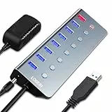 Powered USB 3.0 Hub, LOBKIN 7 Port USB Hub Aktiv 3.0 mit Netzteil & 1 Smart Charging mit Schalter, LED-Anzeiger und 5V/3A Netzteil Adapter für PC, Laptop, Tablet, Windows, MAC OS, Linux