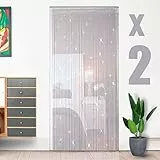 HYSENM 2 Stücke Fadengardine Fadenvorhang 100 x 200cm Fliegenvorhang Terrassentür Glitzer Schön für Hochzeit, Weiß