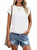 Cuptacc Tshirt Damen Tops Sommer Rundhals Oberteile Damen Elegant Basic Bluse Kurzarm Business Outfit SkyBlau 2XL 50-52