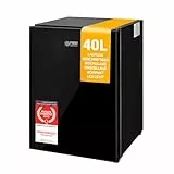 TZS First Austria - Mini Kühlschrank 40L lautlos - Kleiner Minikühlschrank wechselbarer Türanschlag & Innenbeleuchtung - Minibar für Camping, Büro, Schlafzimmer & Hotel - Glasfront