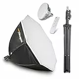 Walimex pro Softbox Octagon Ø65cm 60W Bi Color LED I inkl. Stativ, Diffusor, Tasche & Fernbedienung I Farbtemperatur 3.000 – 6.000 K I Profi-Fotos & Videos I Neigbar, hohe Farbgenauigkeit