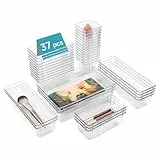 Vtopmart 37 Stücke Schubladen Ordnungssystem mit 4 Größen, Schubladen Organizer, Klar Kunststoff, Schminktisch, Einsetzbar für Makeup, Küchen, Bad, Büro
