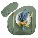 6er Set Tischset aus Leder-Imitat, Starke rutschfeste & wasserdichte Tischsets aus Kunstleder, Oval Tischset 42x33cm mit Untersetzer für Küche & Esszimmer-6x Platzset + 6X Untersetzer, Grün