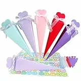 UTEFIF 20stk Schultüte Geschwistertüten Einschulung Schulanfang Geschwisterschultüte Kleine Schultüte Jungen Mädchen Zuckertüte zum Befüllen Geschenkboxen DIY Faltbare Schultüte, mit Aufklebern Band