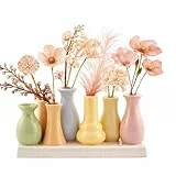 Dekovase Handgefertigte kleine Keramik Deko Blumenvasen Set aus kleinen Vasen, bunt & weiß, dekorative Keramikvasen auf Sockel für Trockenblumen, hübsche Mini Vase (Vase (7er) bunt V2-20cm)