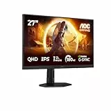 AOC Q27G4XD 27 Zoll WQHD Gaming Monitor, 180Hz, Fast IPS Panel, 0.5ms MPRT, Adaptive Sync, HDR400, G-Sync Compatible, Höhenverstellung,(2560x1440 HDMI 2X 2.0 DP 1x 1.4) Schwarz