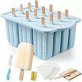 Eisformen Silikon,MEETRUE 12 Eis am Stiel Formen Silikon Eisformen Eis am Stiel Popsicle Formen Leicht zu lösende BPA-Freie Eis-Pop-Hersteller für Kinder und Erwachsene Stieleisformen,Blau