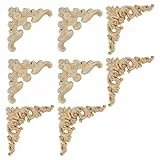 FINELYCR 8 Stück Holzornamente 8 x 8 cm, Holzornamente für Möbel, Holzschnitzen Ornamente zum Aufkleben, Massivholzschnitzerei, Wird zur Dekoration von Möbeln und Spiegeln Verwendet (2 Muster)
