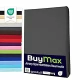 Buymax® Spannbettlaken 180x200cm Baumwolle 100% Spannbetttuch Bettlaken Jersey, Matratzenhöhe bis 25 cm, Farbe Anthrazit