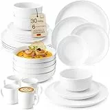 SÄNGER | Kombiservice Marlo Weiß, 30-teiliges Geschirrset für 6 Personen mit Speise-, Dessertteller, Schalen, Müslischalen und Kaffeebechern aus Porzellan, moderne Form |PREMIUM COLLECTION