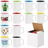 JTKDG 12er Set Sublimationstassen 11oz (330ml) mit 6 Innenfarben, Weiße Porzellantasse, Profi Keramikbecher Rohlinge mit AAA-Beschichtung,Inkl. Einzelverpackung für DIY Geschenke
