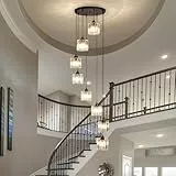 Cainjiazh Lange Kronleuchter für hohe Decken Moderne Kristall Pendelleuchte Lange Regentropfen Tropfen Lampe Hängende Flush Mount Kronleuchter Deckenleuchte für Treppenhaus Foyer Wohnzimmer