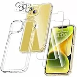 UniqueMe für iPhone 14 Hülle, 5-in-1-Set Handyhülle für iPhone 14 Case Rundumschutz Schutzhülle Cover, 1 Handyhülle & 2 Schutzfolie & 2 Kameraschutz - Transparent