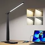 Honeywell Schreibtischlampe für Home Office, Dimmbare LED-Schreibtischlampe mit USB A+C Dual Charging, 4 Modi Helligkeit Touch-Lampe mit Timer, Eye Caring Foldable Leselicht, Tischlampe für Studie