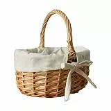 Wesaloes Osterkörbchen Mit Henkel Rattan Picknickkorb Geflochten Einkaufskorb Weidenkorb mit Henkel Stoffbezug Obstkorb Gewebten Aufbewahrungskorb Tragekorb Klein Autokorb (Khaki, One Size)