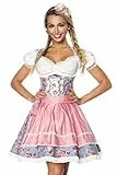 atixo Dirndline Damen Premium Dirndl mit Bluse Kleid f?r besondere Anl?sse, blau/rosa/wei?, 2XL