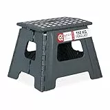 Relaxdays Klapphocker faltbar, Camping Hocker, Kinder Badhocker, bis 150 kg, Kunststoff, HxBxT: 30 x 37 x 29 cm, grau