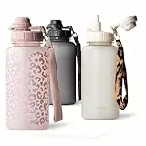 MAMEIDO Trinkflasche 1l mit Strohhalm & Zeitmarkierung als Trinkerinnerung, Wasserflasche auslaufsicher, Sportflasche BPA-frei, Gym Water Bottle, Flasche aus Tritan (Wild Candy, 1000ml)