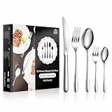 vancasso Besteck Set 6 Personen,30-Teilig Silberbesteck mit 6x Messer/6x Gabel/6x Löffel/6x Dessertlöffel, 18/10 Edelstahl Besteckset Poliert mit Geschenkbox, Spülmaschinenfest