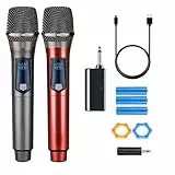 HUACAM Handfunkmikrofonsystem, Festfrequenz, mit wiederaufladbarem Empfänger, 3,5-mm-Klinkenstecker, für Karaoke, Kirche, DJ, Handfunkmikrofon, 200 Fuß Reichweite