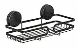 WENKO Static-Loc® Plus Wandablage Pavia Schwarz, Badezimmerregal, Befestigen ohne bohren, sicherer Halt durch statische Haftung auf glatten, luftundurchlässigen Flächen, 26 x 9,7 x 12cm, Stahl