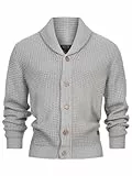 Indicode Herren INBrandox Strickjacke mit Schalkragen und Knopfleiste | Fein-Strick Cardigan für Männer Lt Grey, XL