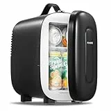 FOHERE Mini Kühlschrank 5 Liter/6 Dosen, Mini-Kühlschranke 220V AC/12V DC, Kühler und Wärmer für Zimmer, Skincare, Büro, Auto, Kleiner Kühlschrank Leise für Kosmetik, Obst oder Getränke, Schwarz