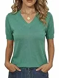 Totatuit Gestrickter Damen Pullover Lässig Kurzarm V-Ausschnitt Gestricktes T-Shirt Elegant Schlicht Leichter Lockerer Kurzarm Seater Pullover