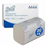 Scott Essential 2-Lagige Gefaltete Papierhandtücher - Weiße Einmalprodukte mit Prägung für Hygienisches Händetrocknen - 20 Clips x 200 Stück (4.000 Gesamt)