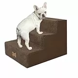 Nepfaivy Hundetreppe für Kleine Hunde 3-Stufig, Hundetreppe Hunderampe für Bett und Sofa aus Hochdichtem Schwamm, Haustiertreppe mit Abnehmbarem, Waschbarem Bezug und Rutschfestem Boden, 45x40x34cm