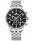 Megalith Armbanduhr Chronographen Uhren Herren: Silber Schwarz Edelstahl Quarzuhr Analog - Wasserdicht Männer Uhren