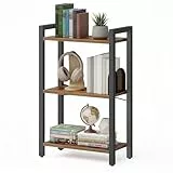 VASAGLE Regal, Bücherregal, Standregal, DVD-Regal, mit 3 Ebenen, Büroregal, offene Ablagen, für Büro, Wohnzimmer, Schlafzimmer, Küche, 24 x 40 x 76,4 cm, vintagebraun-tintenschwarz LLS098K02