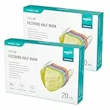EUROPAPA 40x FFP2 Masken Atemschutzmaske 5-Lagen Staubschutzmasken hygienisch einzelverpackt Stelle zertifiziert EN149:2001+A1:2009 Mundschutzmaske EU2016/425 (Bunt), 20 Stück (2er Pack)
