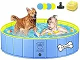 COZII Hundepool, 160 x 30cm Hundepool fur Große Kleine Hunde, Faltbare Hundebadewanne Planschbecken für Kinder, Tragbar Stabiler Hunde Pool rutschfest PVC mit Badebürste