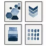 INFUNLY Set 6 Blau Abstrakt Wand Kunstdrucke Gerahmt Navy Aquarell Gemälde Boho Minimalistisch Leinwand Bilder Drucke für Wohnzimmer Zimmer Schlafzimmer Zuhause Dekoration