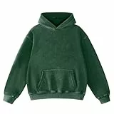 Dnzzs Übergroße Herren-Kapuzenpullover, schwere Baumwolle, Fleece, lockere Passform, Herbst, Winter, lässig, Streetwear, Backish Green, X-Large