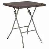 Flash Furniture Klapptisch aus Rattan, quadratisch, 4 m, Braun