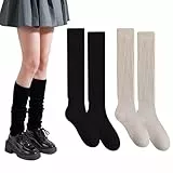 ATSNOSH 2 Paar Kniestrümpfe Damen, Strümpfe Strick Overknee Socken, Lässige Socken Kniehohe Stiefelsocken, Lange Socken (DE/NL/SE/PL, Alphanumerisch, Einheitsgröße, Regular, Regular, 2 Paar)