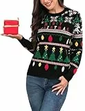 Totatuit Weihnachtspullover Damen Strickpullover Merry Christmas Rentier Schneeflocke Winter Pulli Warm Langarm Xmas Sweater Lustig Pullover Weihnachten Party Outfit Schwarz S