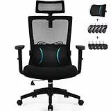 Daccormax Bürostuhl Ergonomisch, Schreibtischstuhl mit Verstellbarer Kopfstütze, Armlehnen, Lendenwirbelstütze, Drehstuhl Wippfunktion bis 135°, Chefsessel aus Mesh,Rückenschonend, Bürostuhl 150kg