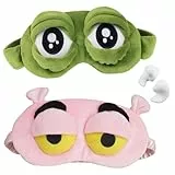 2 Stück Schlafmaske Frosch 3D Schlafmaske Lustig, wird mit 1 Paar Ohrstöpseln Zum Schlafen Geliefert, Leicht Zu Reinigen, Geeignet für Erwachsene und Kinder (Rosa, Grün)