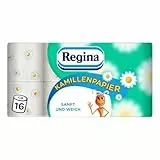 Regina Kamillenpapier 3-lagiges Toilettenpapier – 16-Rollen-Packung, 150 Blatt pro Rolle, Weich und Sanft mit Kamillenduft und FSC-zertifiziertem Papier