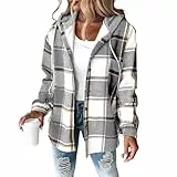 Generisch Herbst Jacke Damen in Karo Optik Hemdjacke aus Flanell Übergangsjacke für im Trend den Kleidung kühle Abende Stilvolle Herbstmode elfenbein S