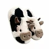papasgix Cow Slippers Kuh Hausschuhe Unisex Flauschig Damen Herren Plüsch Tiere Pantoffeln Niedliche Cartoon Hauspantoffeln Winter Kuschelige Warme Schuhe Indoor Mädchen Frauen