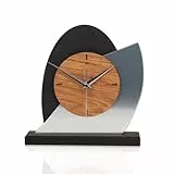 Kreative Feder Designer-Standuhr „Silver Dome“ aus Holz - Tischuhr in modernem Metallic-Look schwarz, braun, Silber; Größe ca. 25,5x25,5cm (leises Funkuhrwerk)